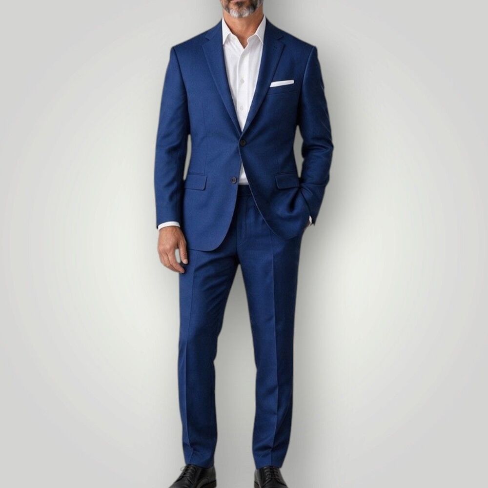 CALVIN KLEIN Mens 2 Piece Suit Jacket 42R Pant 36x30 Blue Lightweight Wool